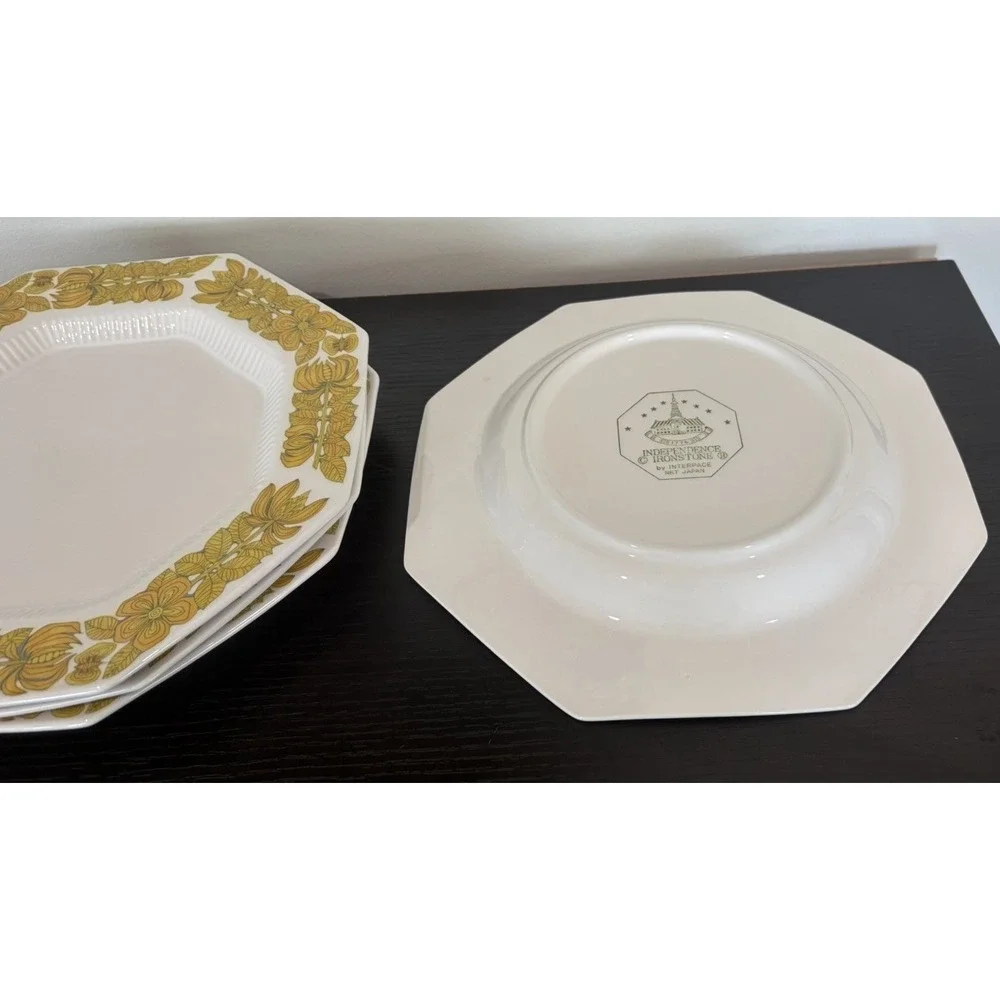 Vintage Set of 4 Yellow Bouquet Dinner Plates Independence Ironstone Japan 11